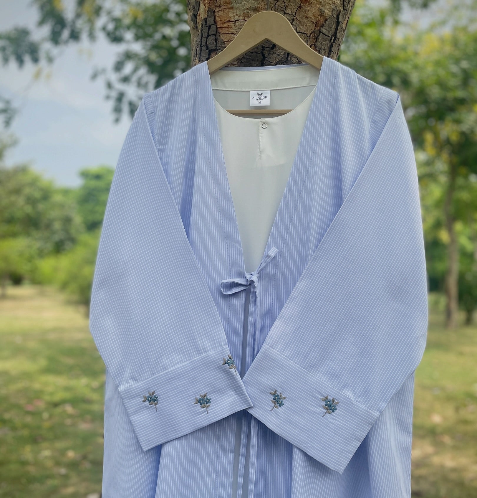 Summer Mist Ice Blue Hand Embroidered Abaya