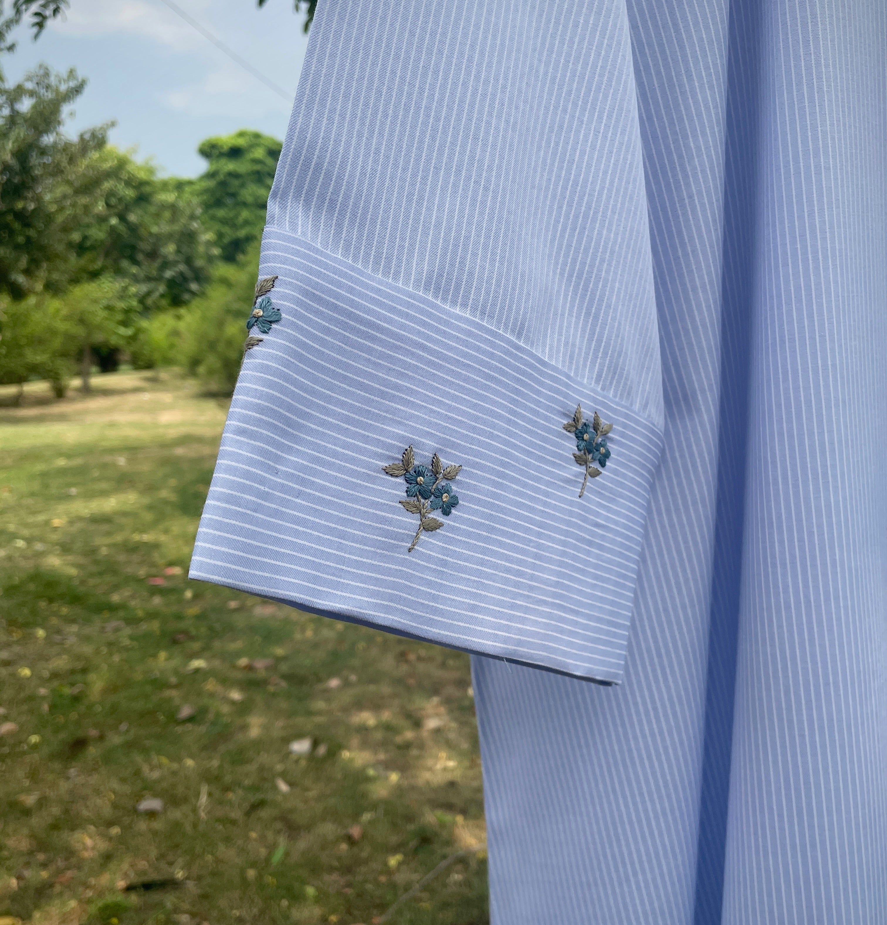 Summer Mist Ice Blue Hand Embroidered Abaya