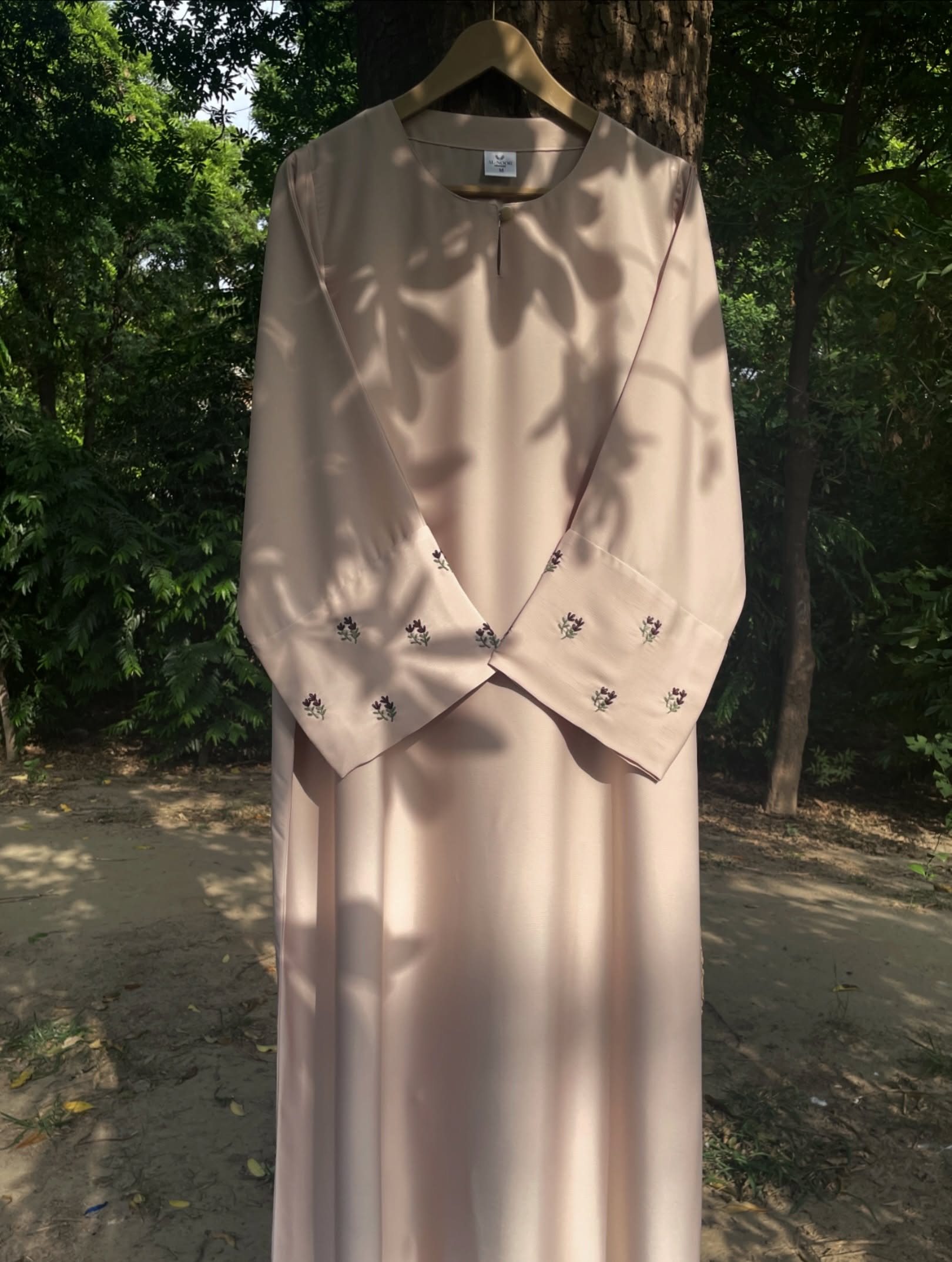 Beige and Brown Hand Embroidered Abaya