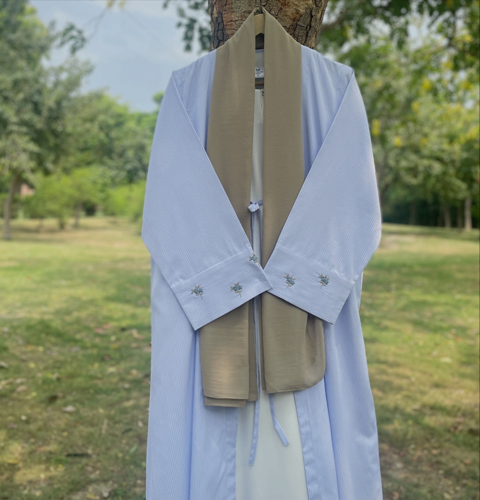 Summer Mist Ice Blue Hand Embroidered Abaya