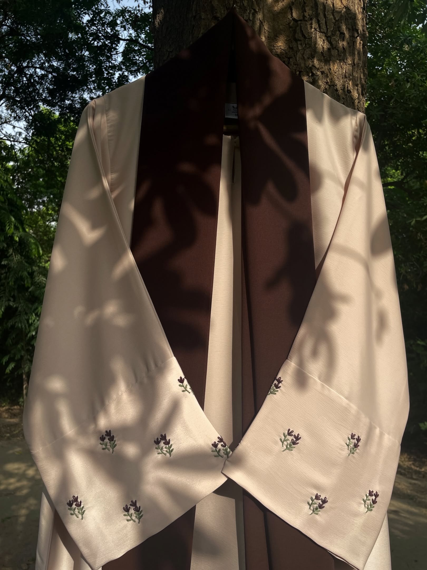 Beige and Brown Hand Embroidered Abaya