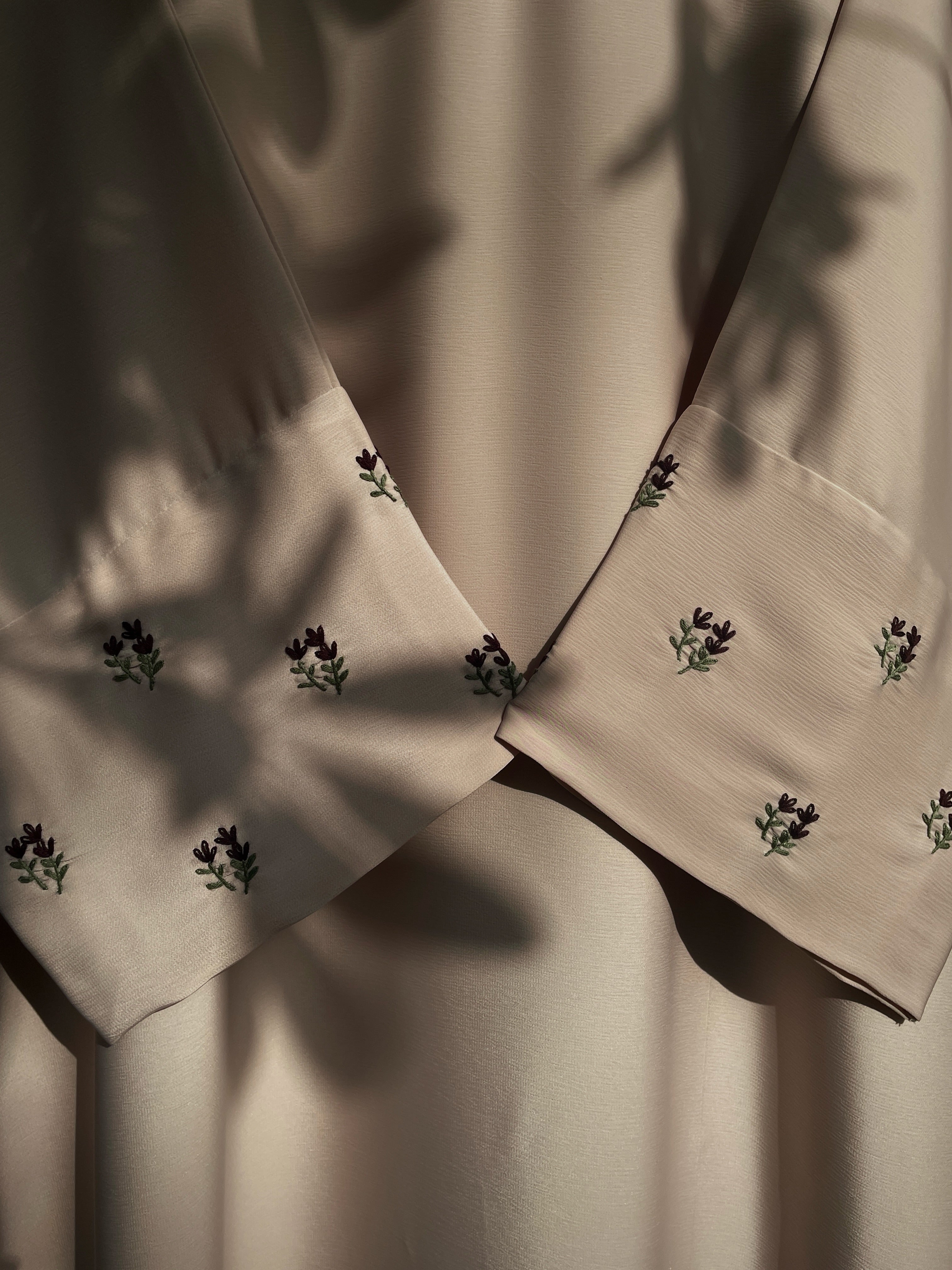 Beige and Brown Hand Embroidered Abaya