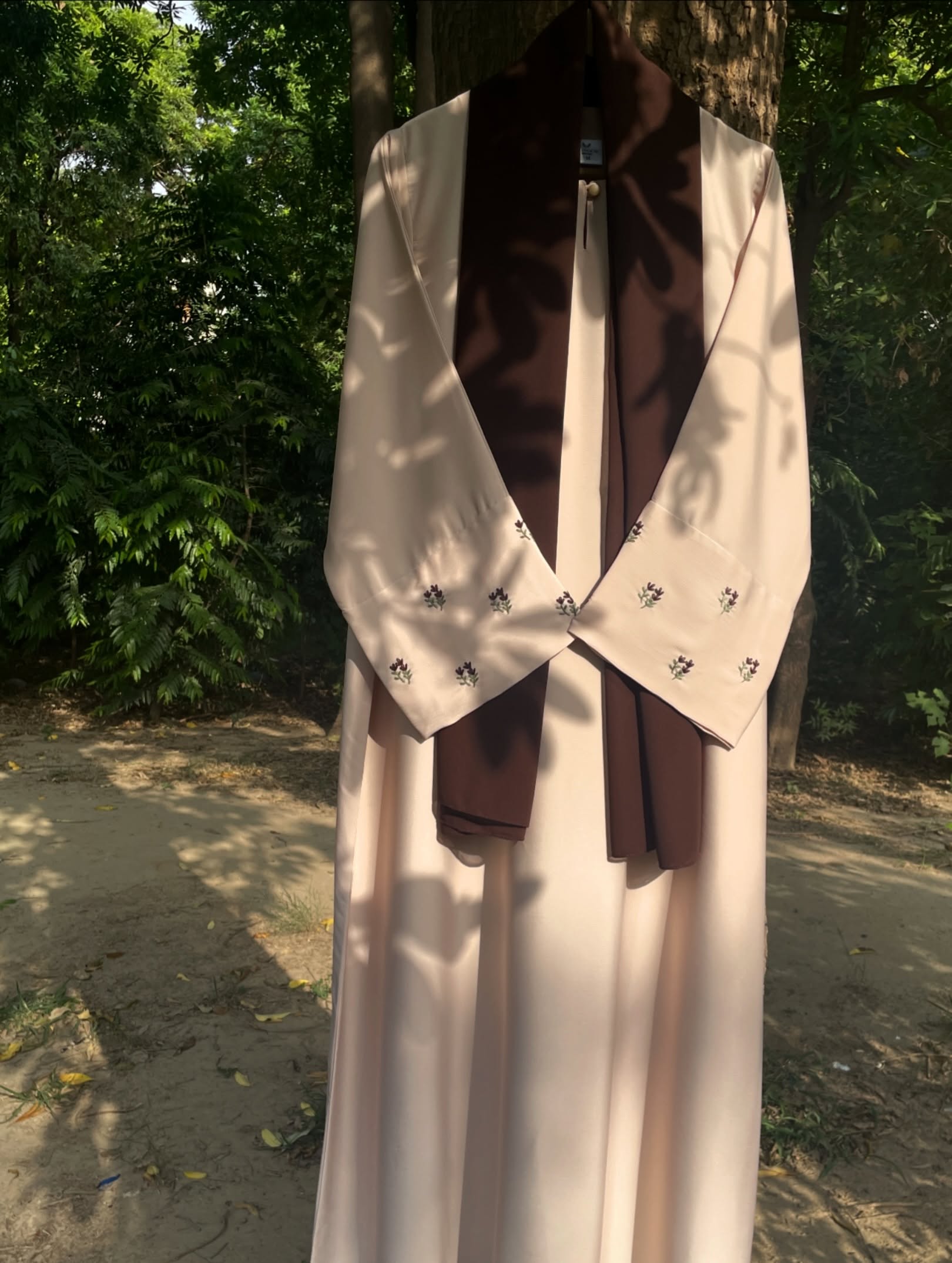 Beige and Brown Hand Embroidered Abaya
