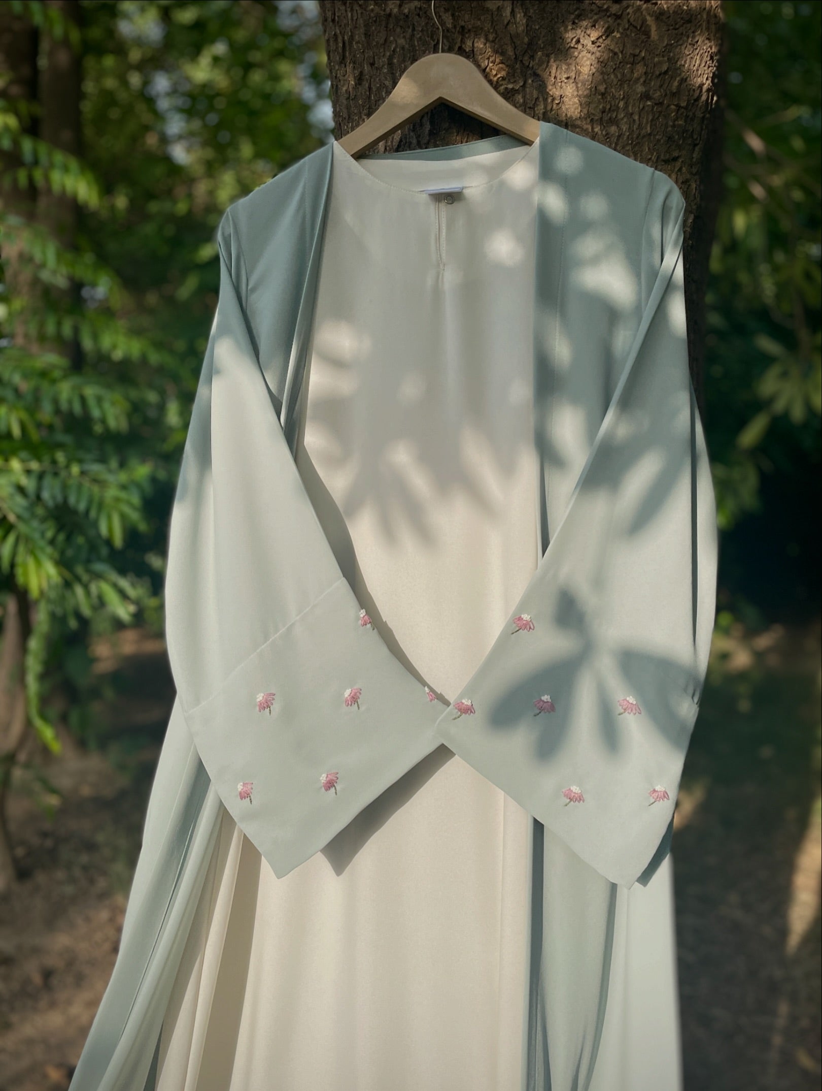 Mint Green Hand Embroidered Abaya