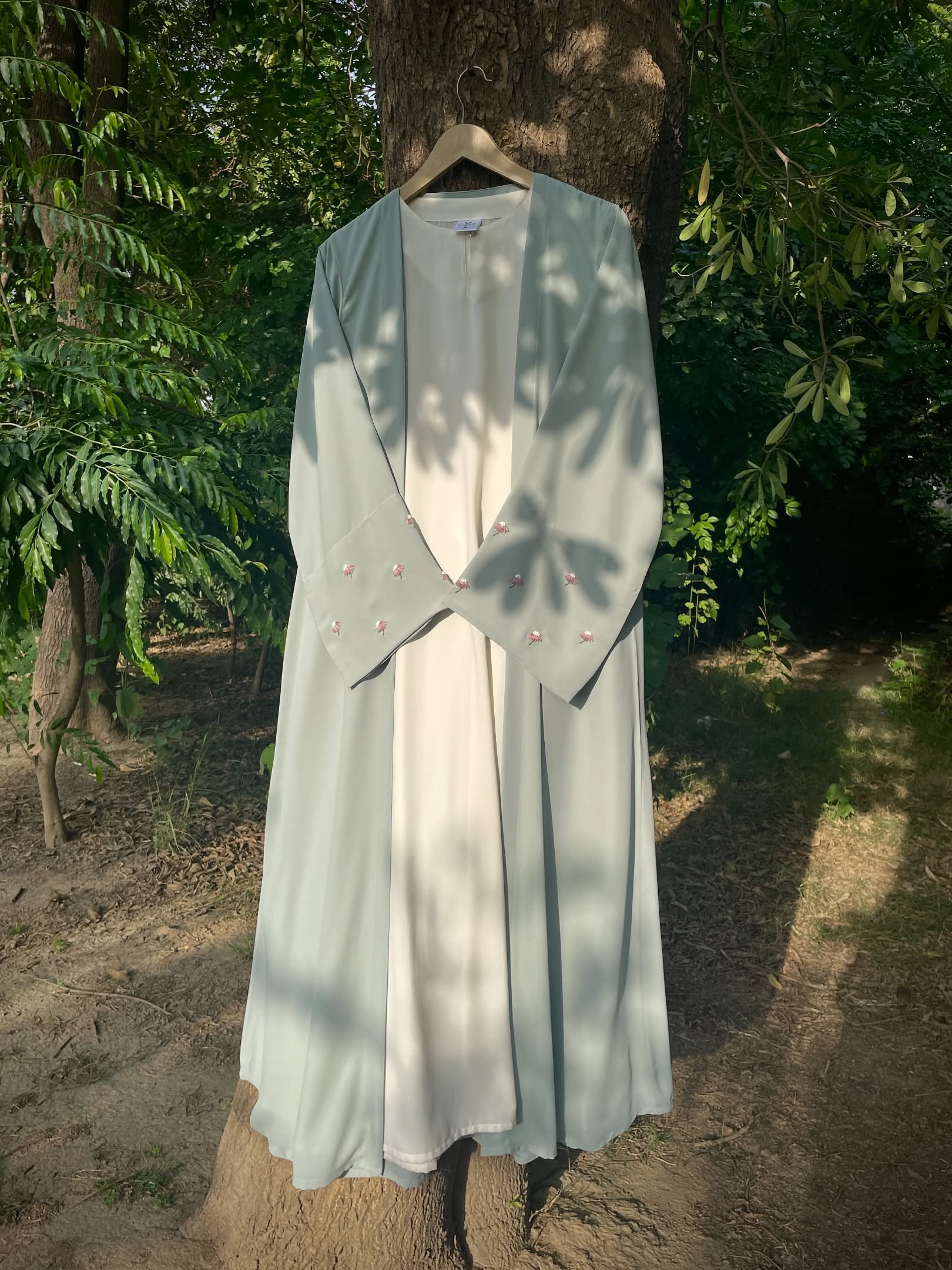 Mint Green Hand Embroidered Abaya