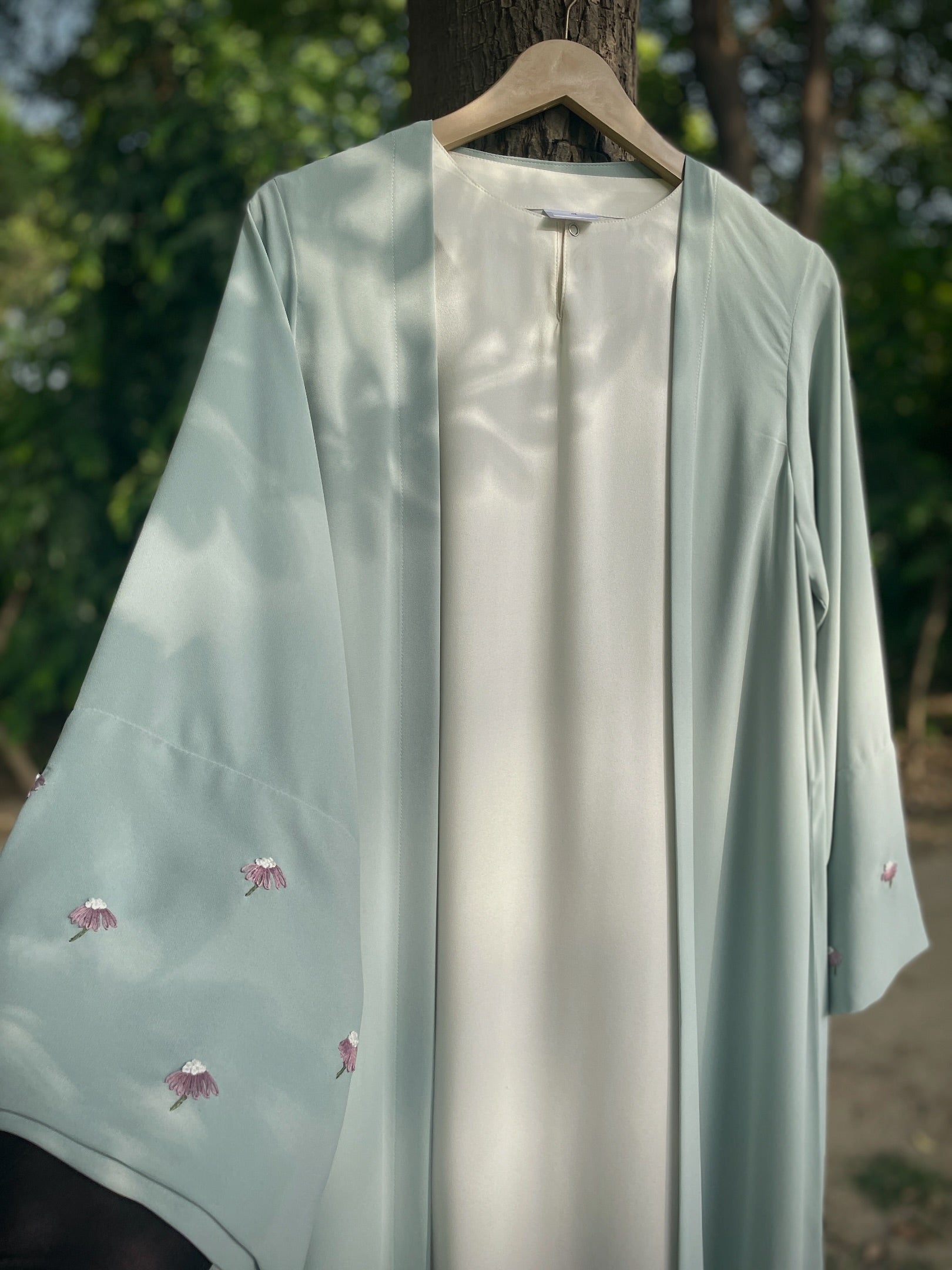 Mint Green Hand Embroidered Abaya
