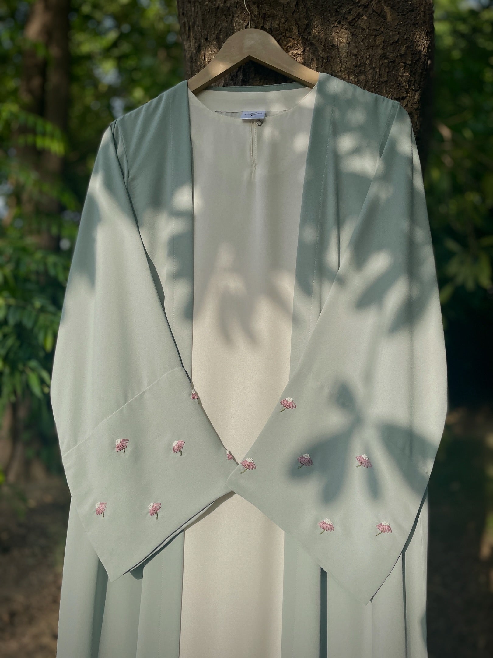Mint Green Hand Embroidered Abaya