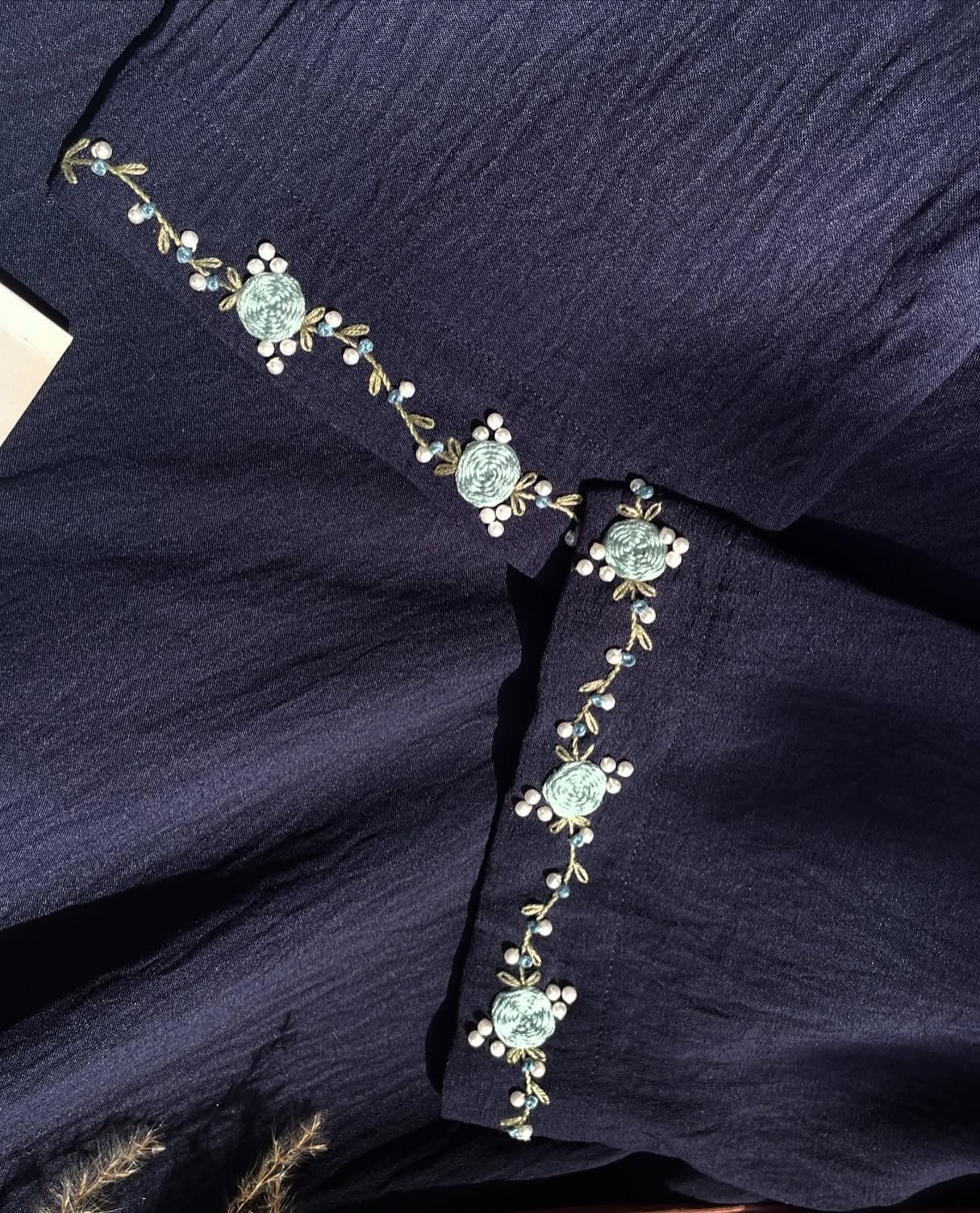 Safa Navy Blue Hand Embroidered Abaya