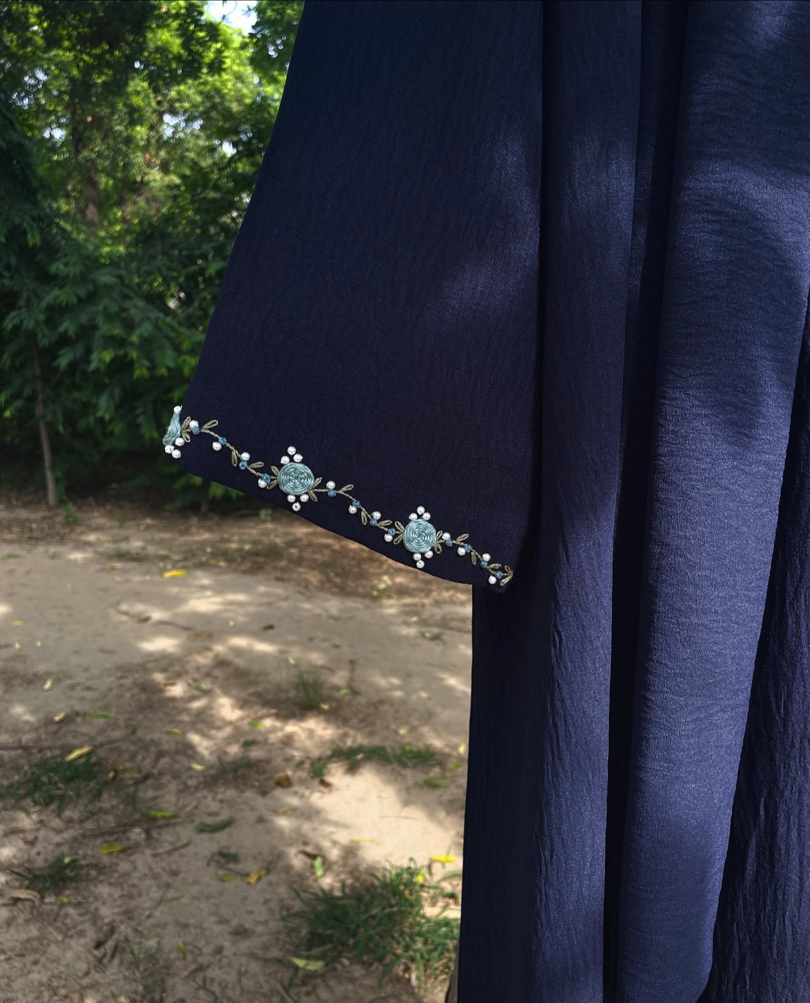 Safa Navy Blue Hand Embroidered Abaya