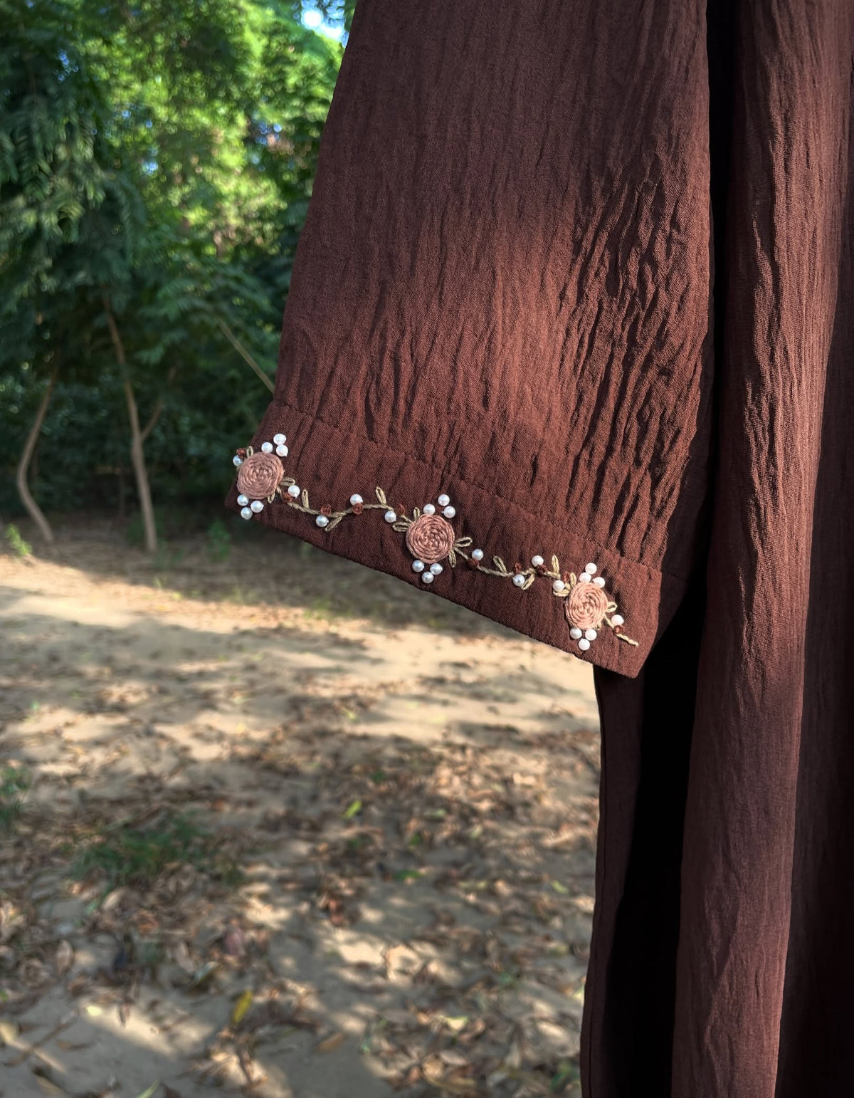 Safa Brown Hand Embroidered Abaya