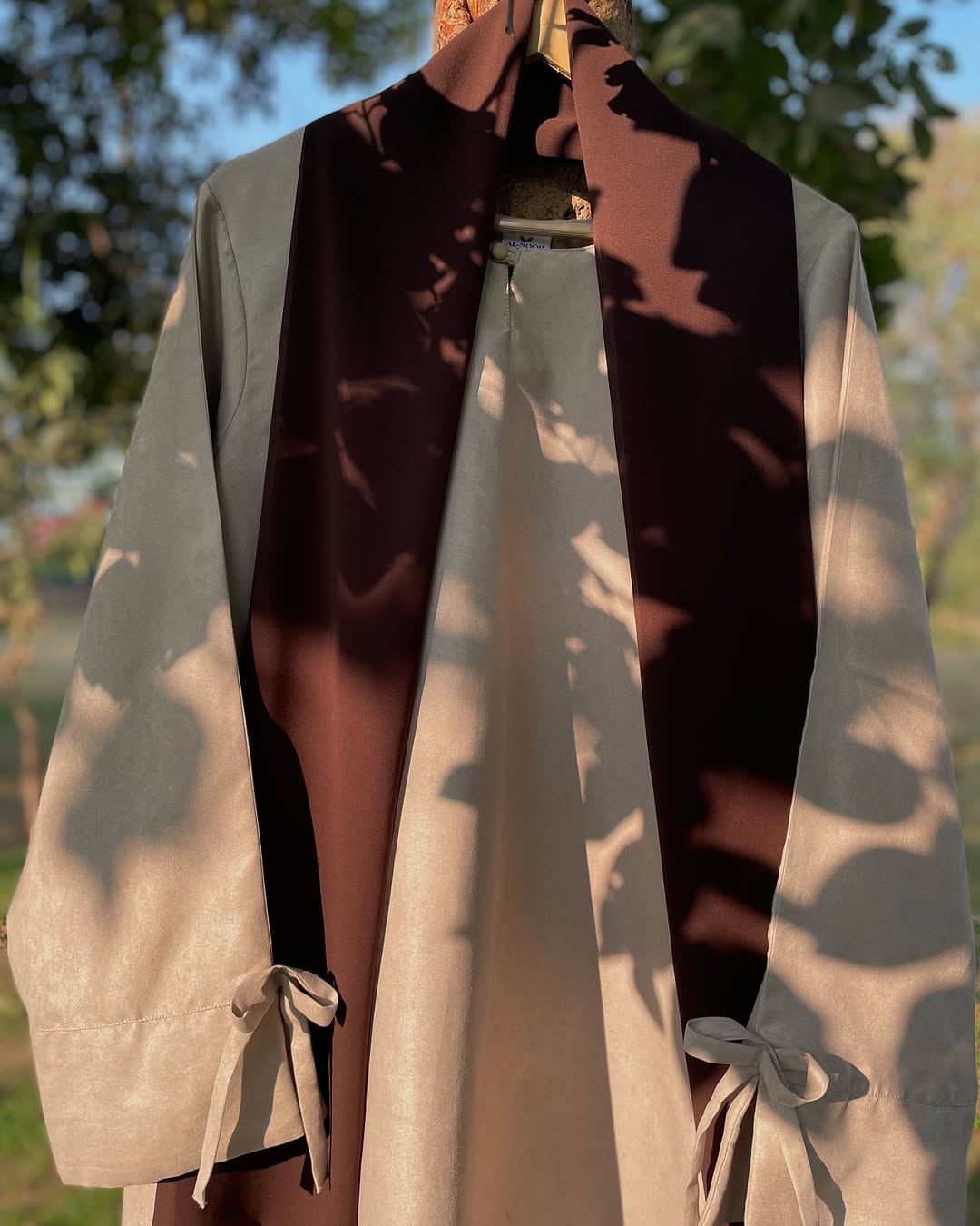 Beige and Brown Bow Abaya