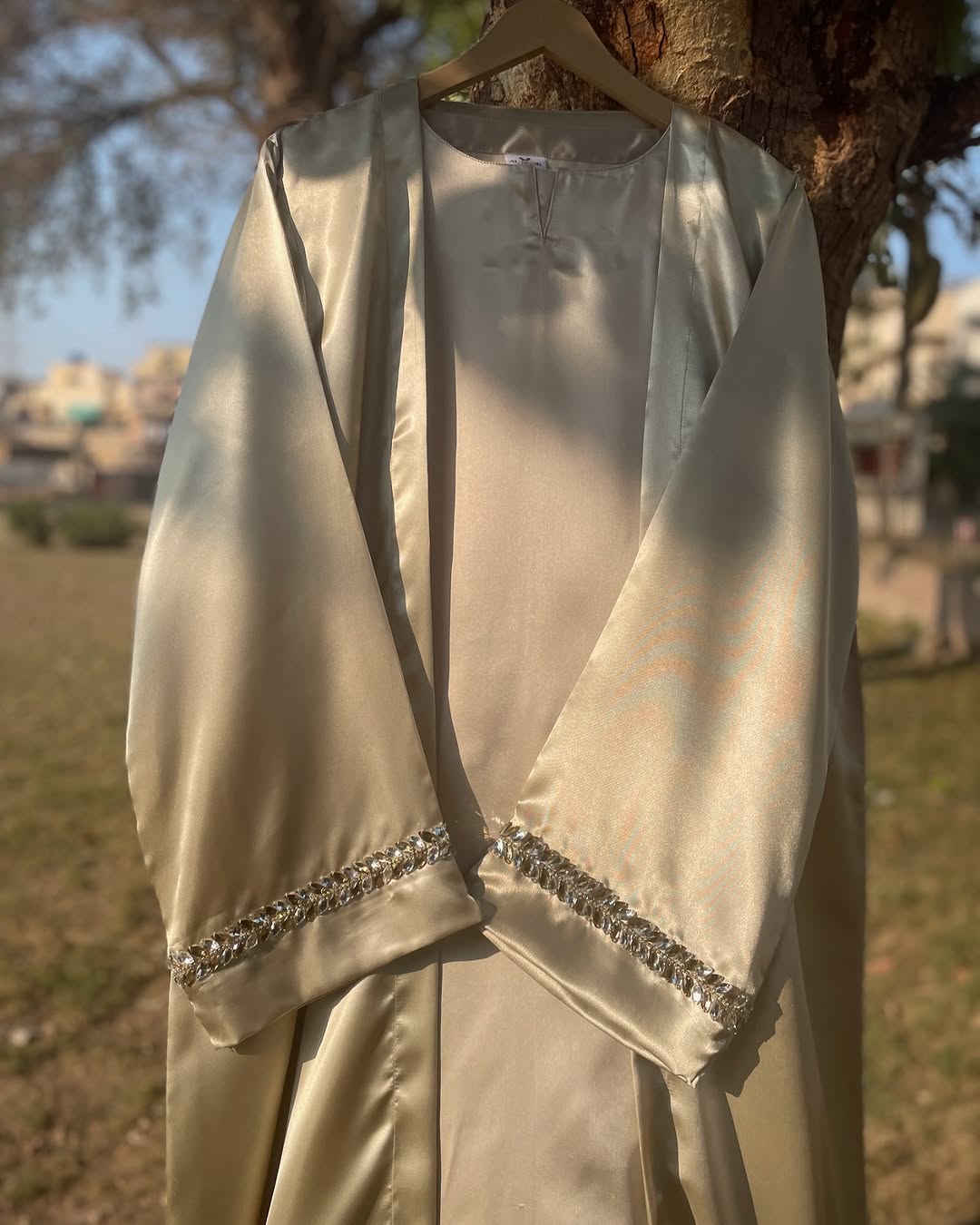 Beige Crystal Abaya