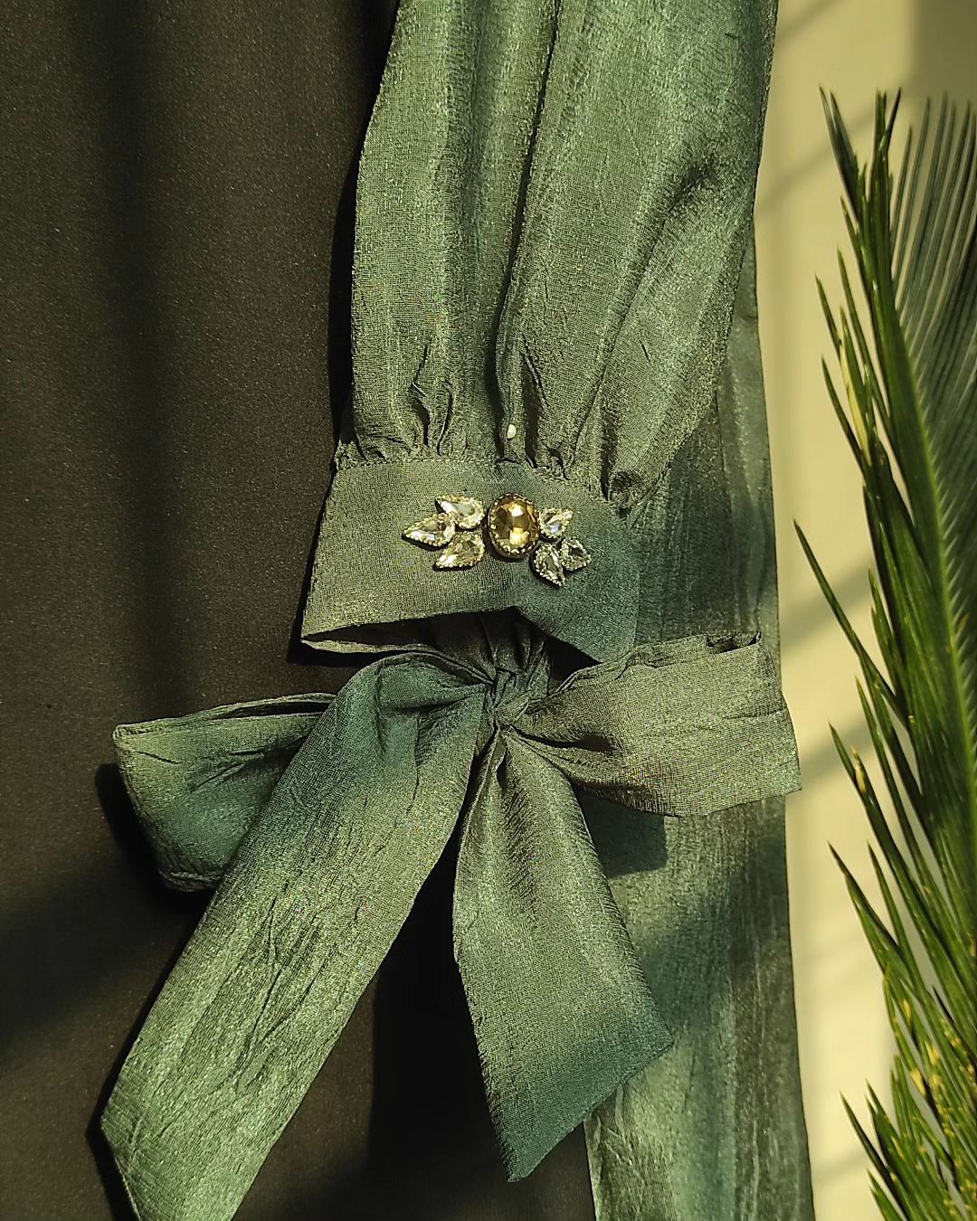 Dark Green Bow-Style Abaya Set