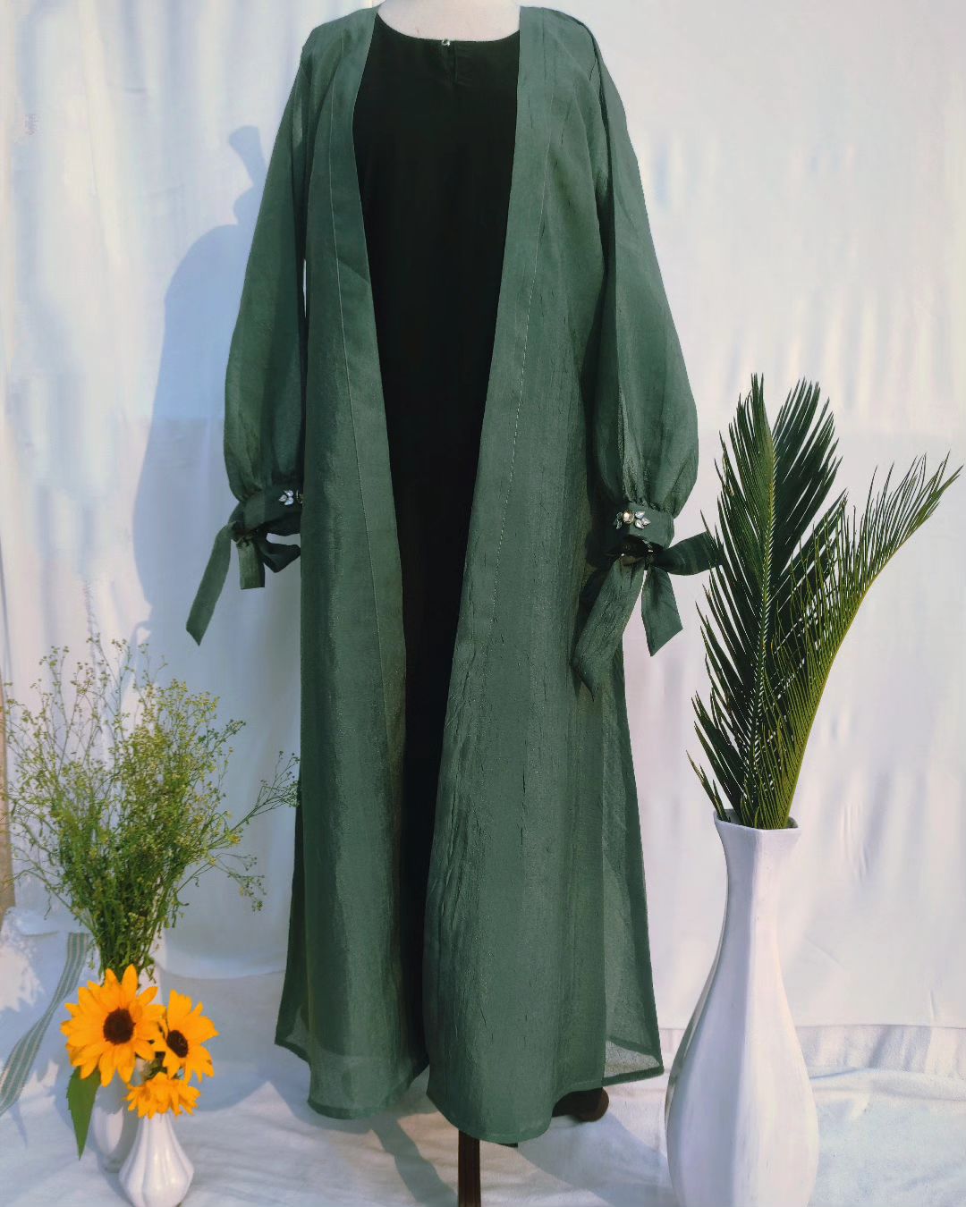 Dark Green Bow-Style Abaya Set