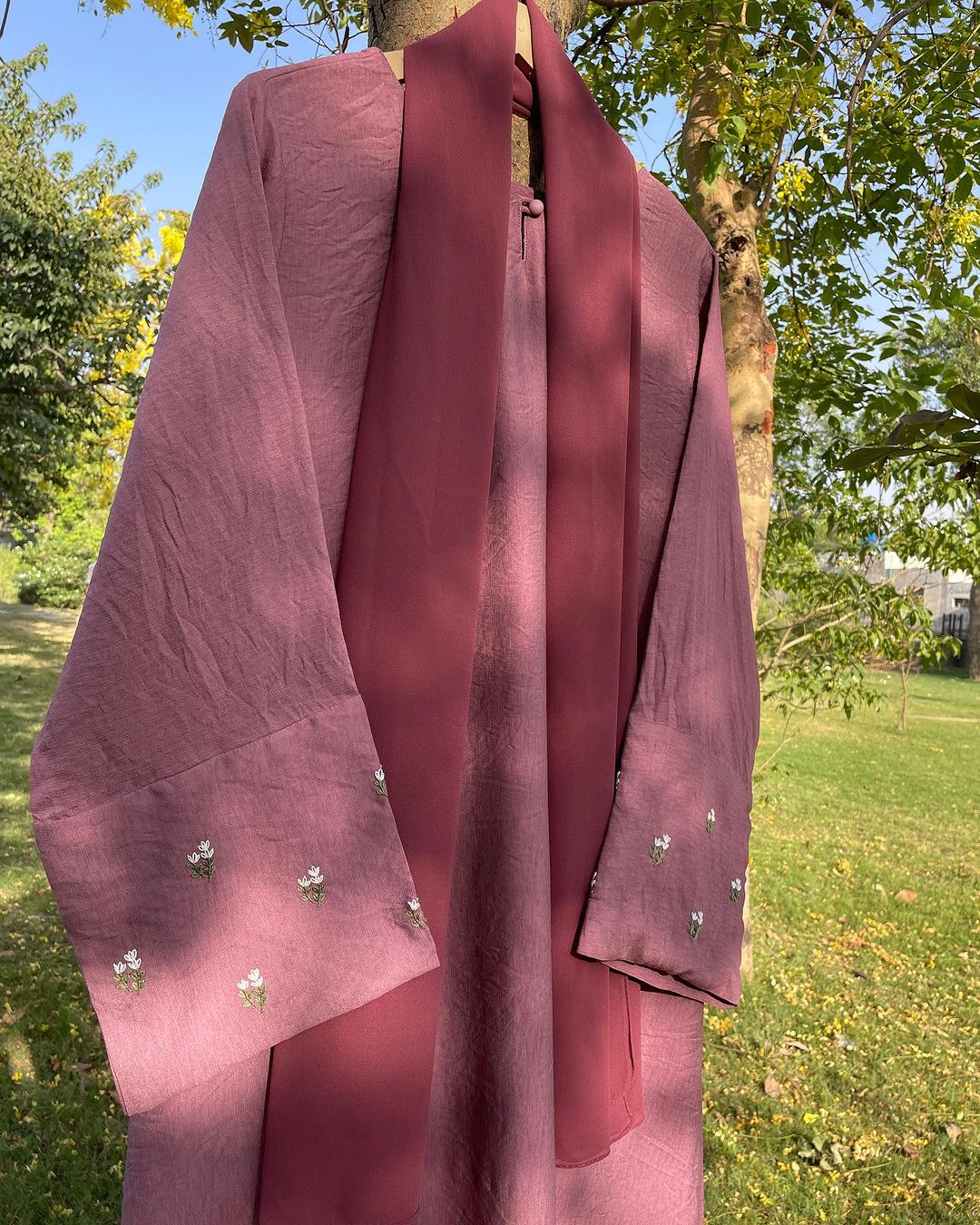 Pink Embroidered Abaya