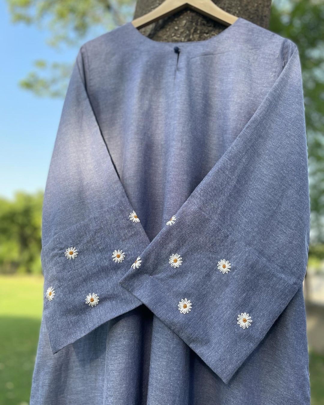 Daisy Embroidered Soft Denim Abaya