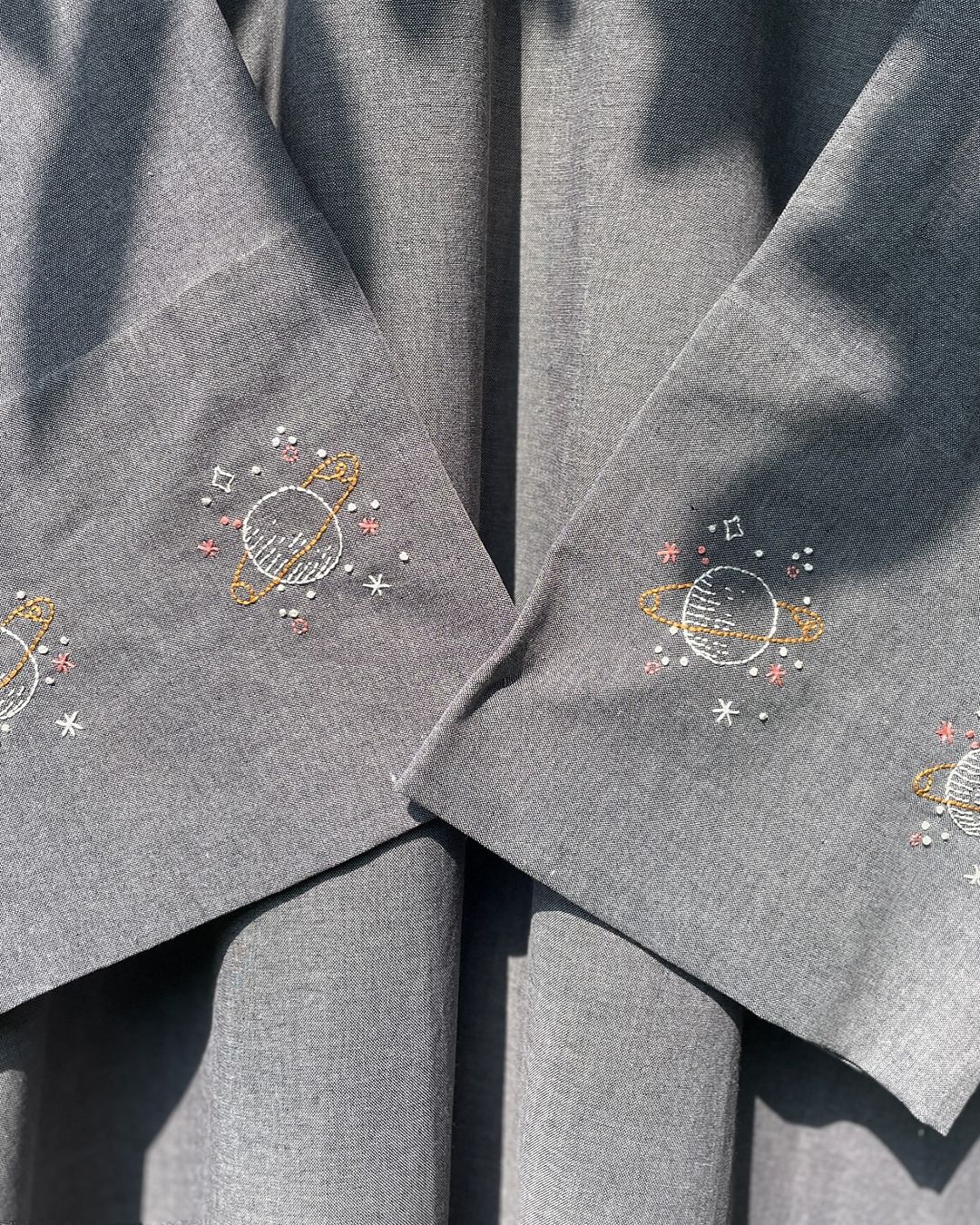 Galaxies Embroidered Soft Denim Grey Abaya