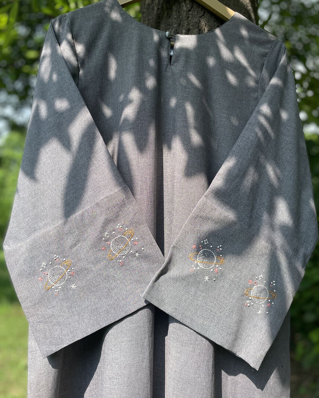 Galaxies Embroidered Soft Denim Grey Abaya