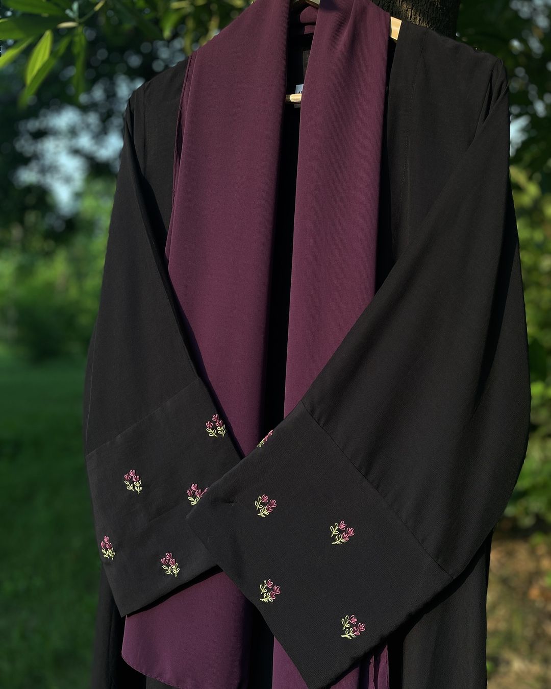 Black Lavender Embroidered Abaya