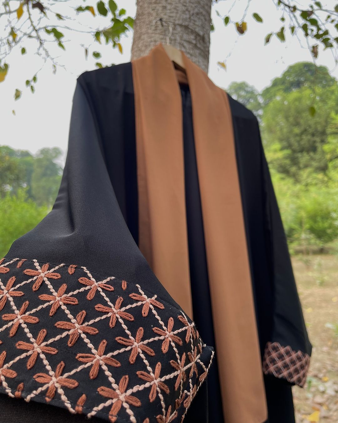 Brown and Black Hand Embroidered Kaftan