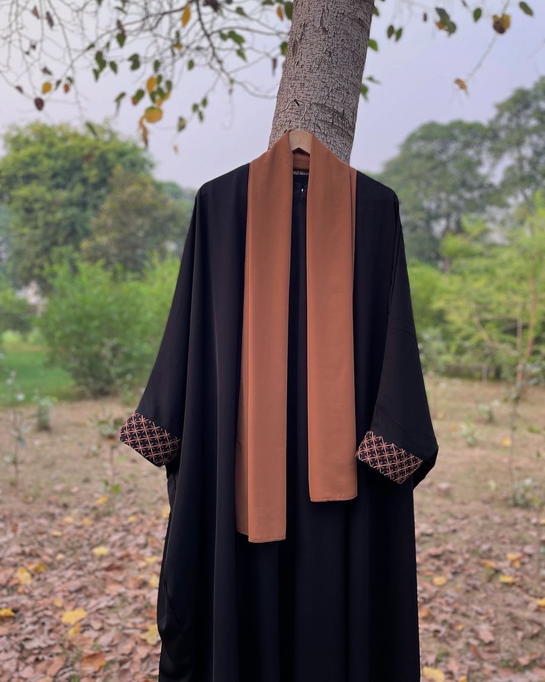 Brown and Black Hand Embroidered Kaftan