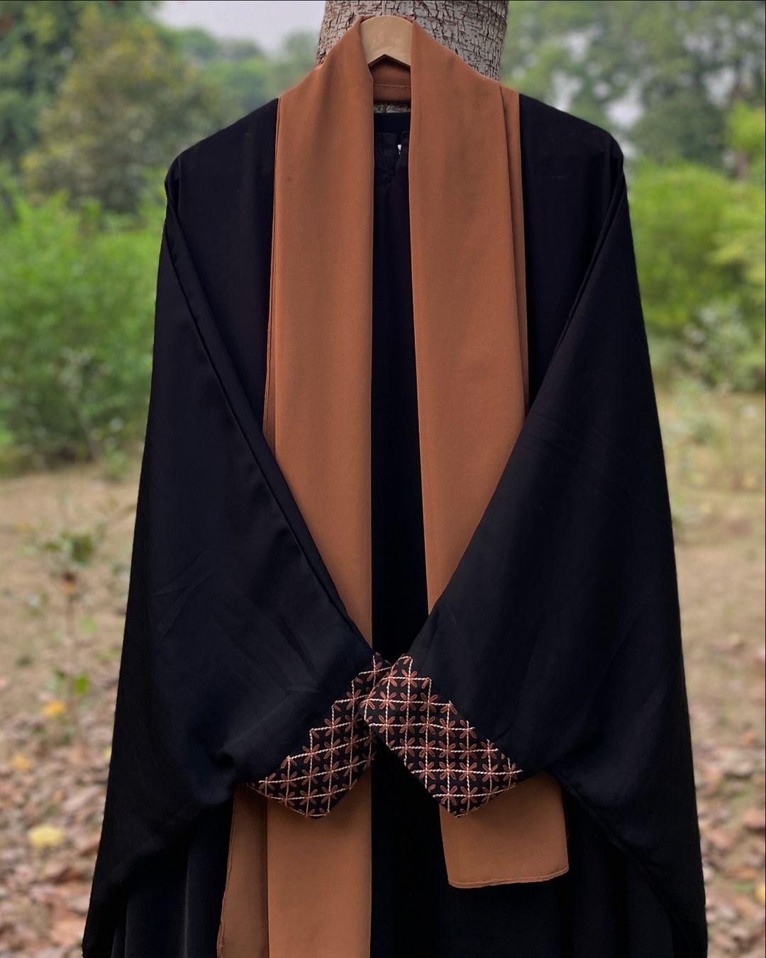 Brown and Black Hand Embroidered Kaftan