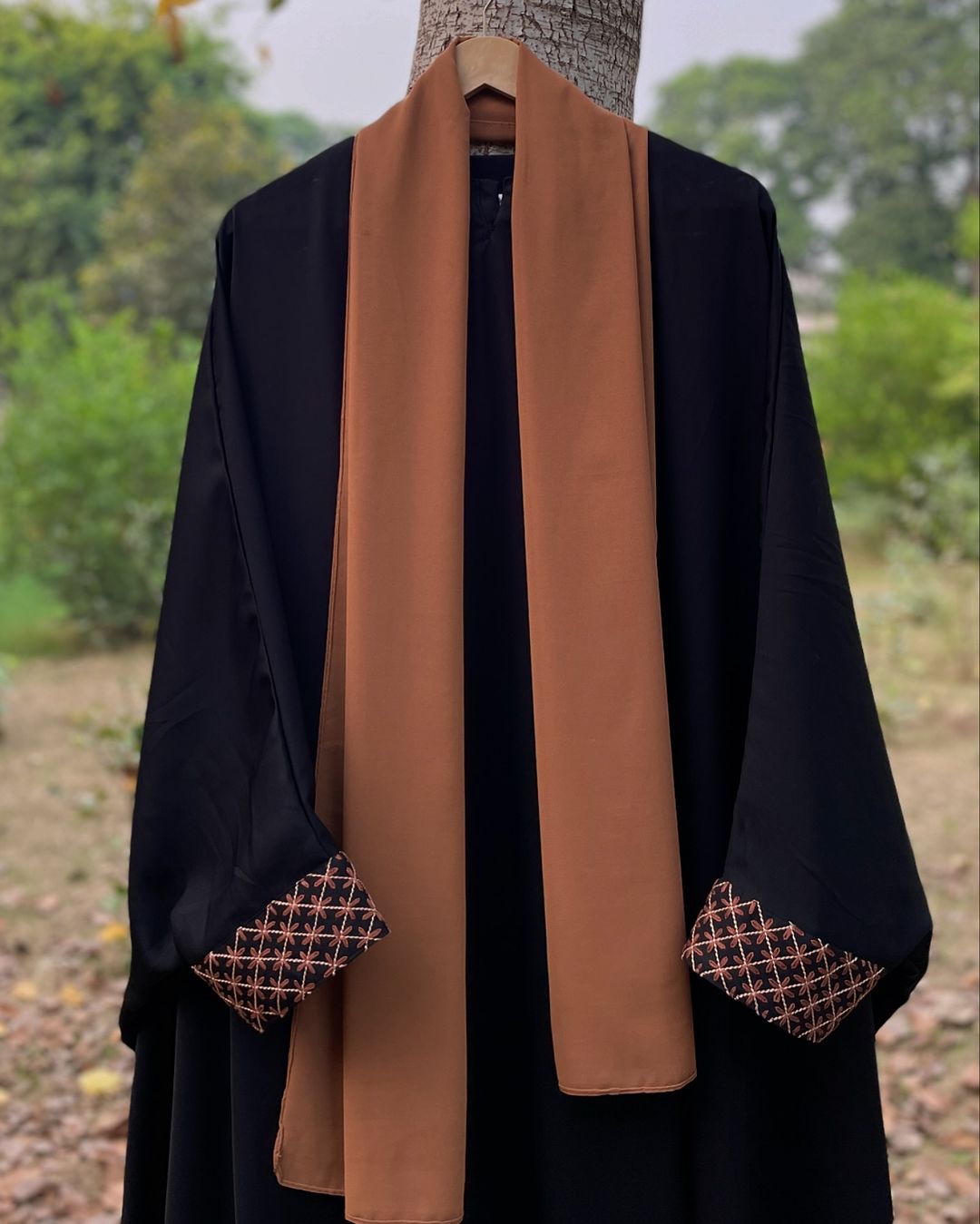 Brown and Black Hand Embroidered Kaftan