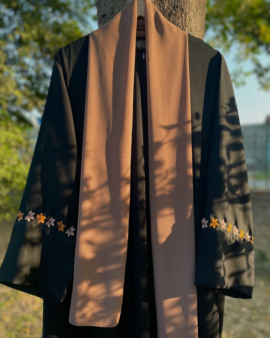 Fall Breeze Hand Embroidered Black Abaya