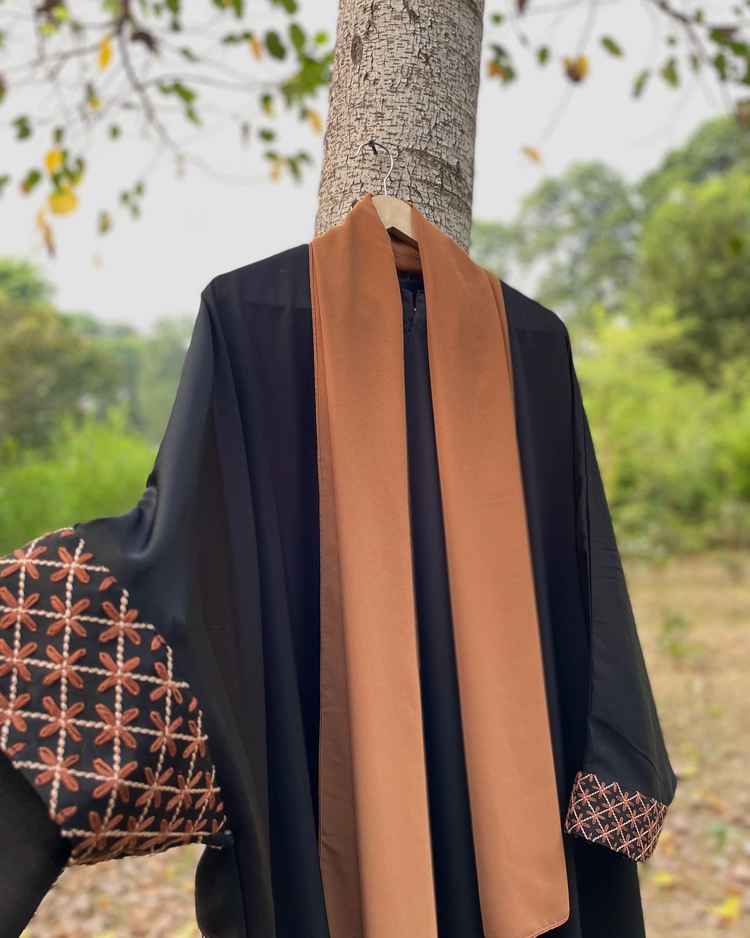 Brown and Black Hand Embroidered Kaftan