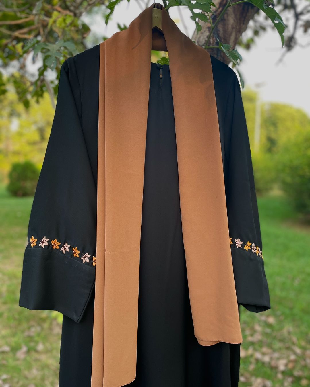 Fall Breeze Hand Embroidered Black Abaya