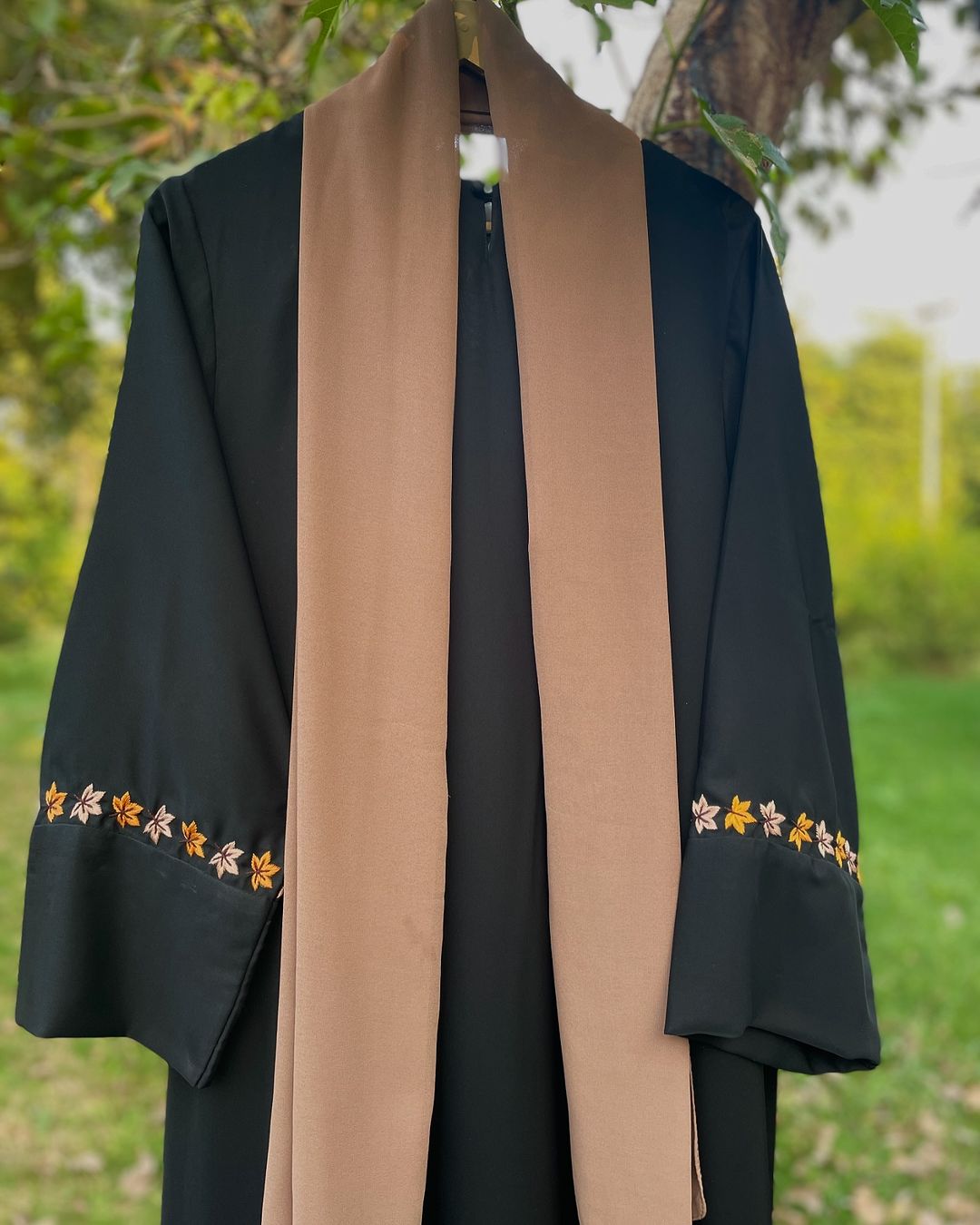 Fall Breeze Hand Embroidered Black Abaya