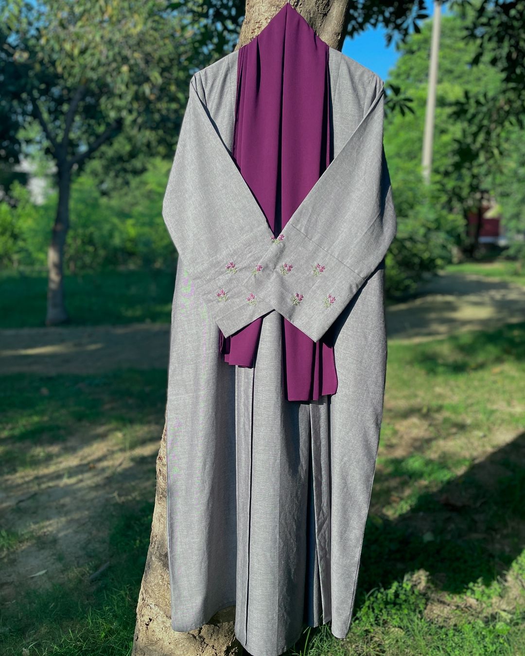 Lavender Handmade Soft Denim Abaya