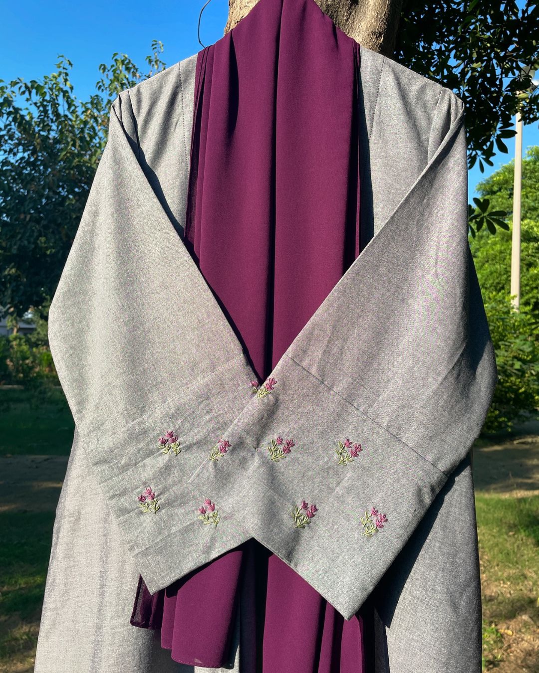 Lavender Handmade Soft Denim Abaya