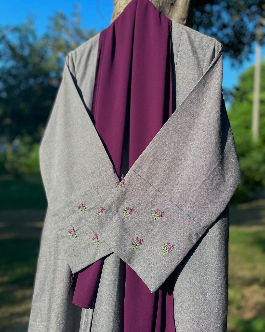 Lavender Handmade Soft Denim Abaya