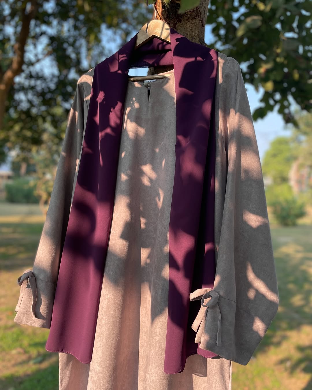 Lilac Bow Leather Abaya