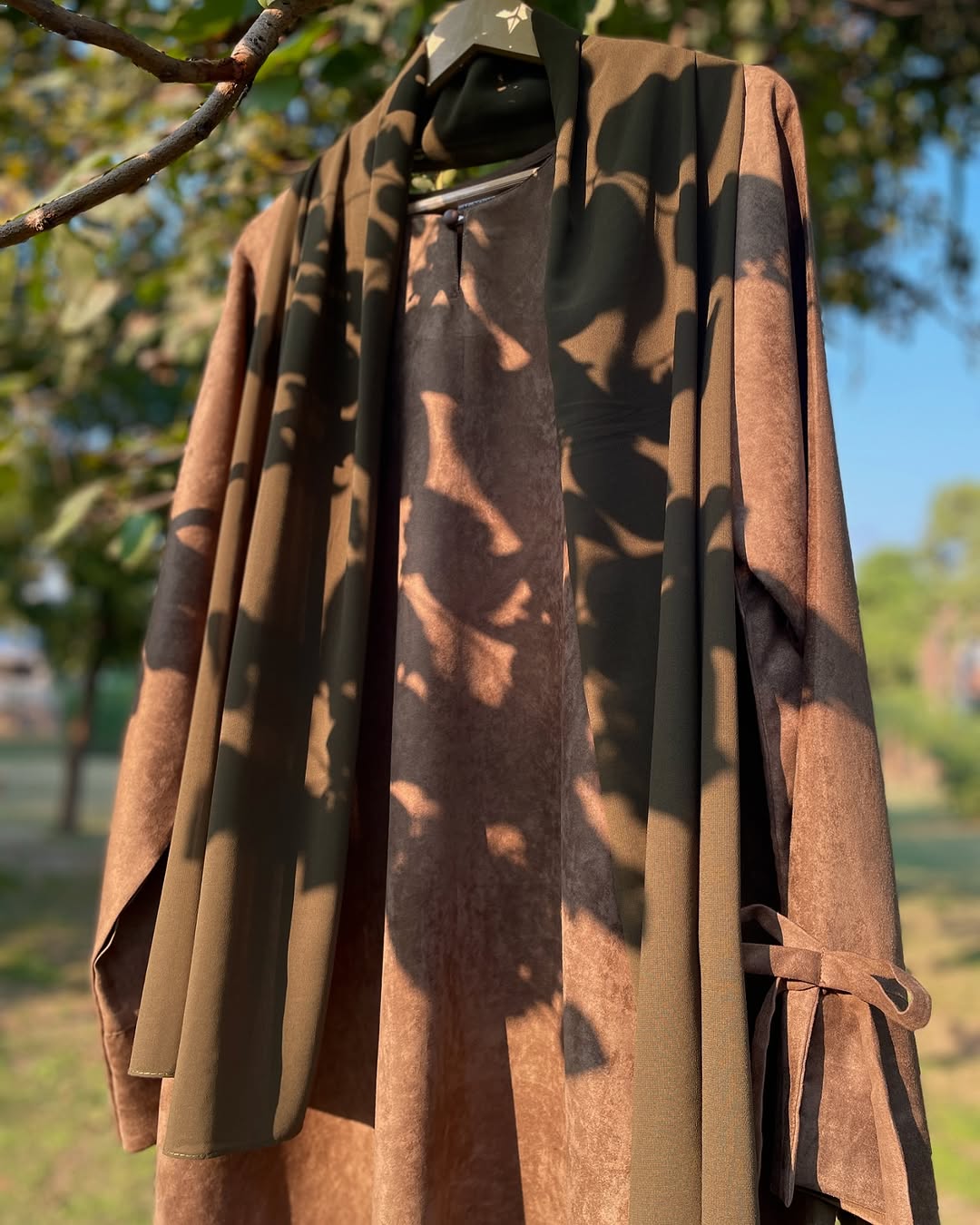 Army Green Bow Leather Abaya