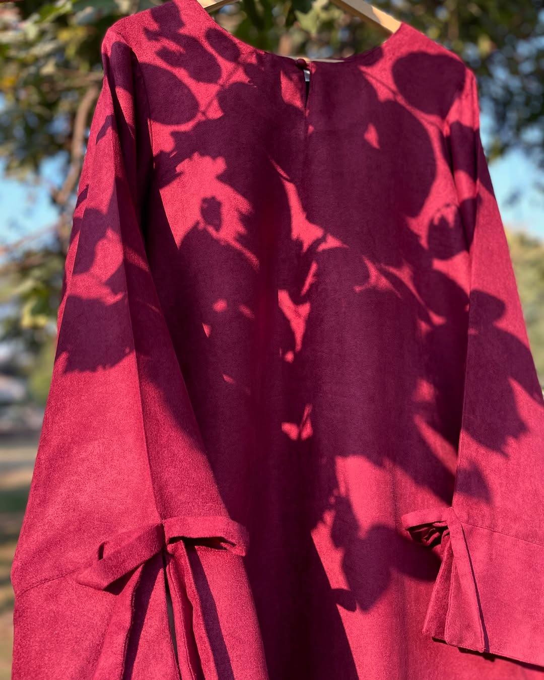 Deep Maroon Bow Leather Abaya