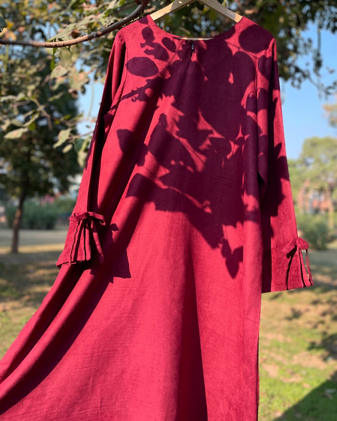 Deep Maroon Bow Leather Abaya