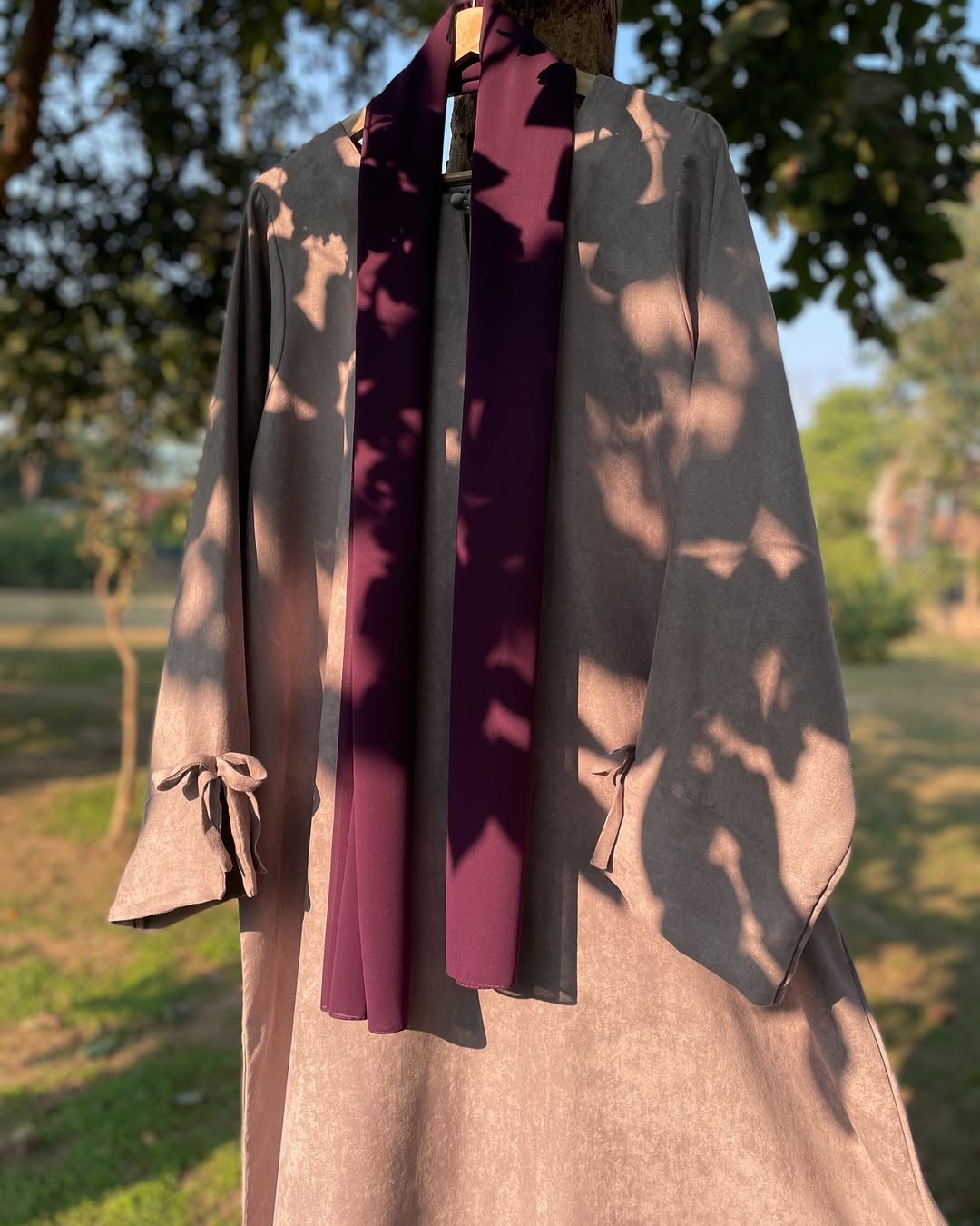 Lilac Bow Leather Abaya