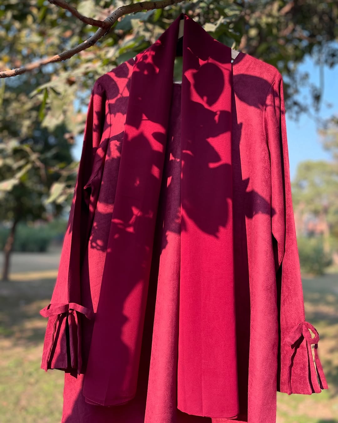 Deep Maroon Bow Leather Abaya