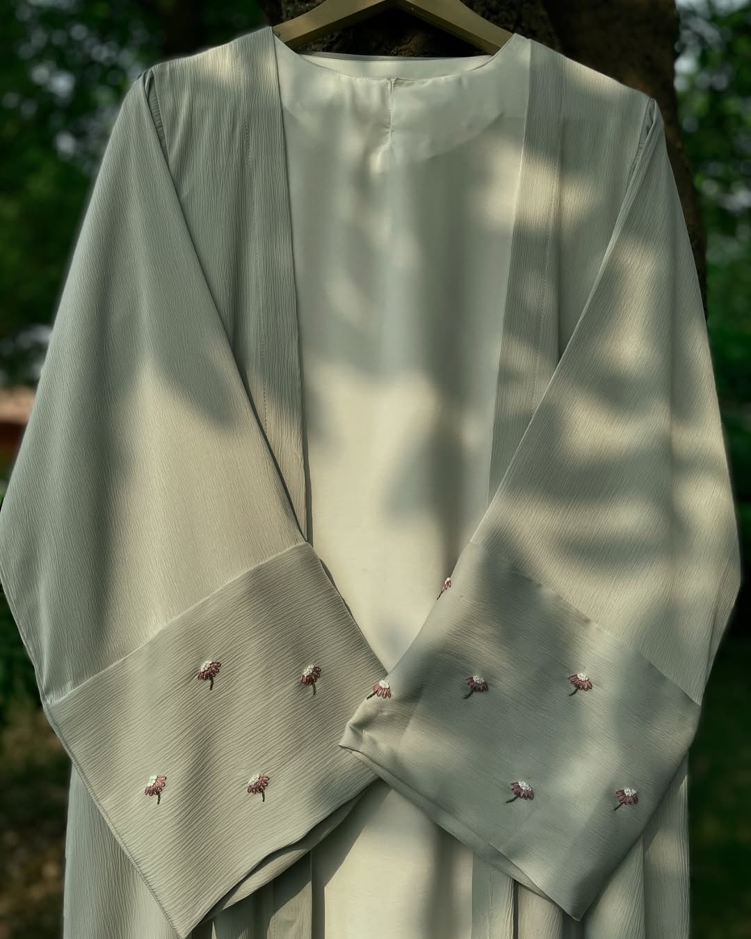 Mint Green Floral Embroidered Abaya