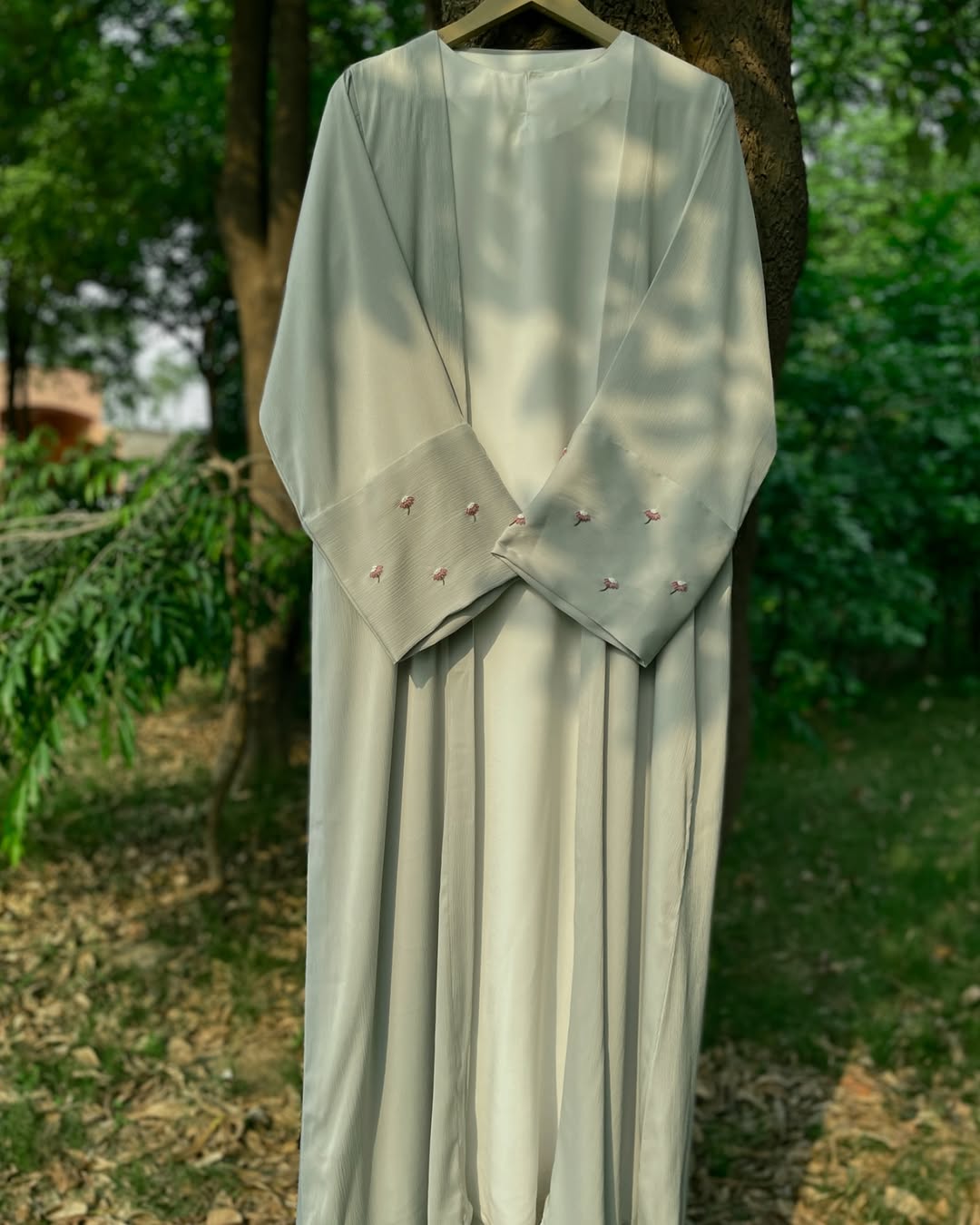 Mint Green Floral Embroidered Abaya