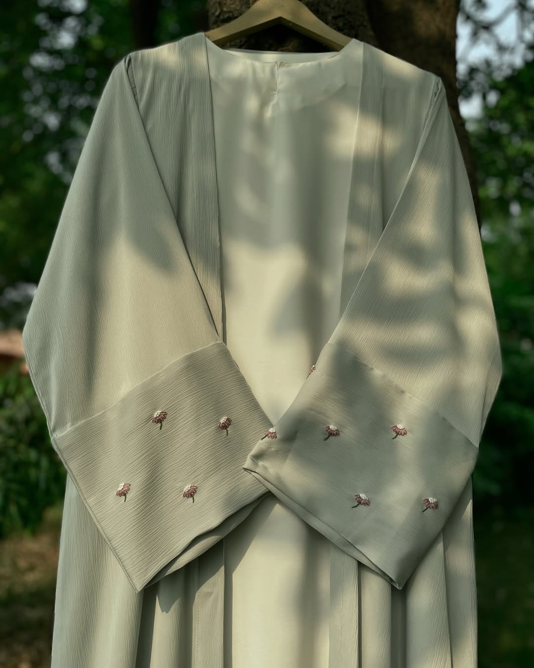 Mint Green Floral Embroidered Abaya