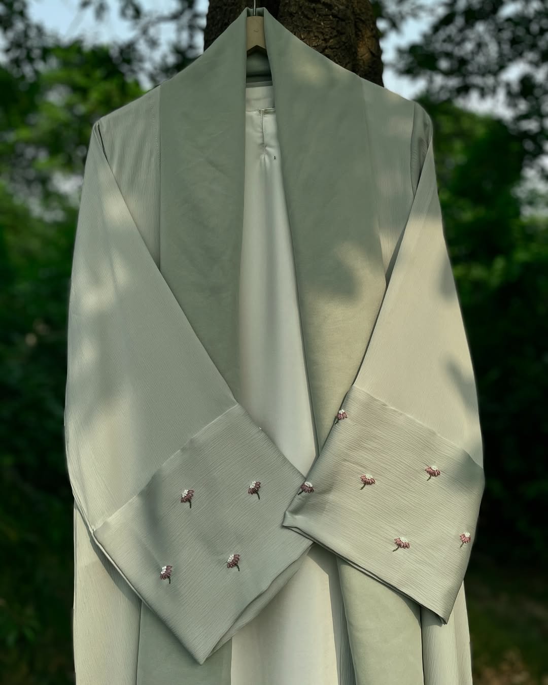 Mint Green Floral Embroidered Abaya