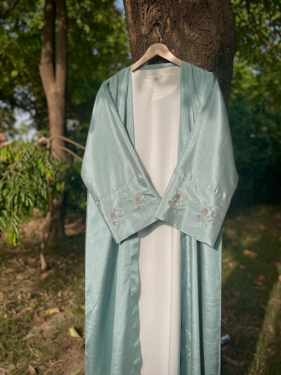 Ice Blue Moon Floral Handmade Abaya