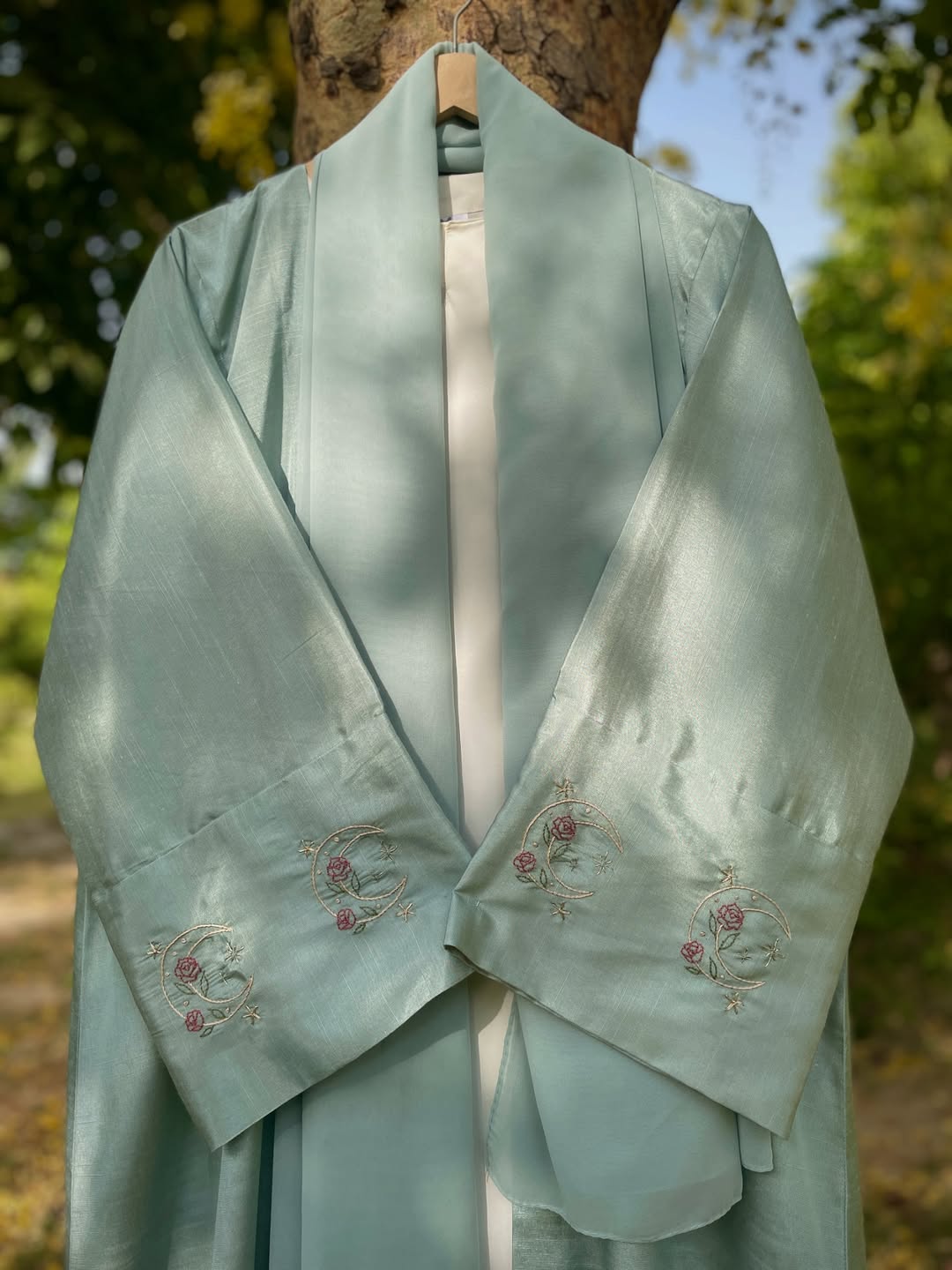 Ice Blue Moon Floral Handmade Abaya