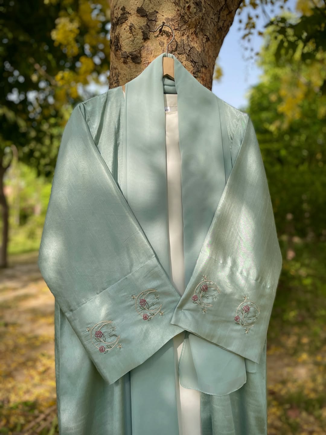 Ice Blue Moon Floral Handmade Abaya